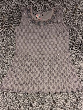 415- Repeat design - Beaded &  Detailed  Sleeveless Lavender Gray Top